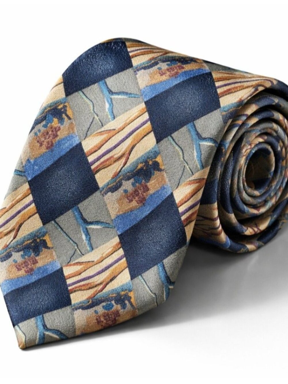 J Garcia Silk Tie California Mission Stonehenge Geometric Abstract USA Made